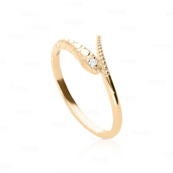 14K Gold 0.02 Ct. Genuine Diamond Snake Serpent Design Ring Fine Jewelry