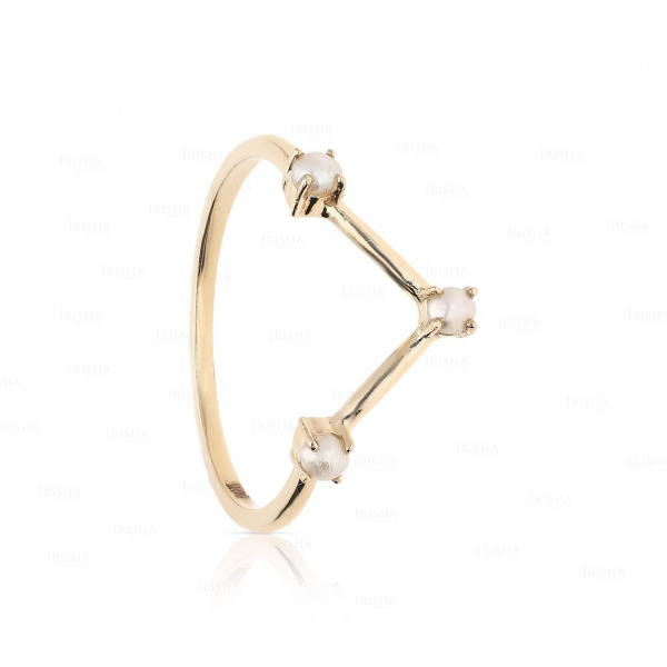 Genuine Freshwater Minimalist Three Pearl Design 14k Gold Ring Size-3 to 8 US