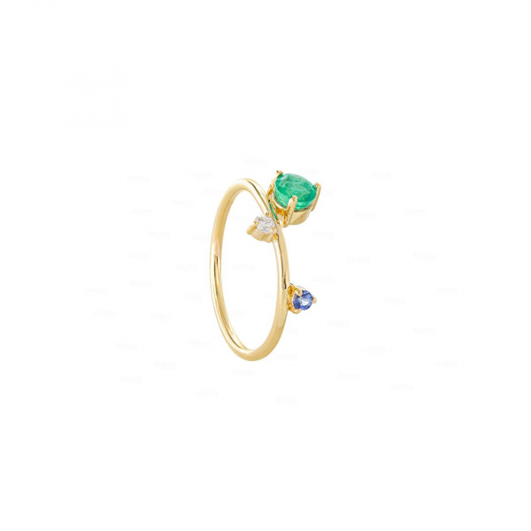 Diamond Gemstone Ring|14k Gold, Emerald, Sapphire