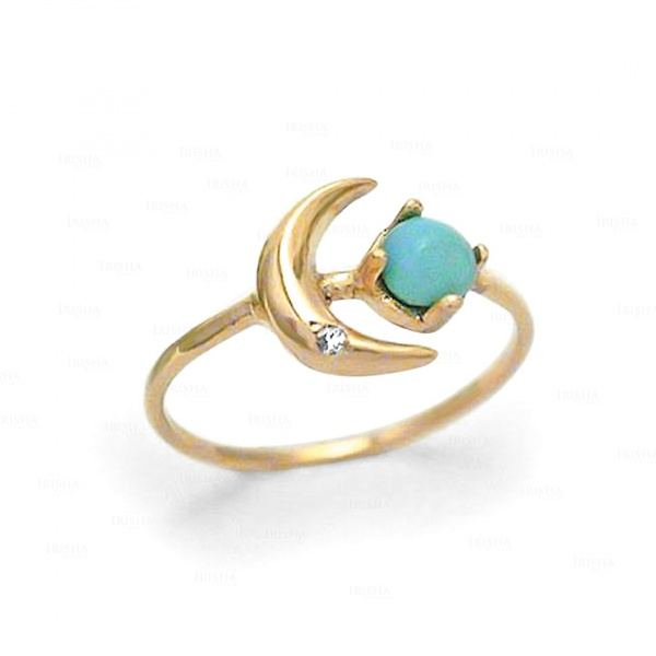 VS Diamond and Turquoise Crescent Moon Design Ring December Stone in 14k Gold