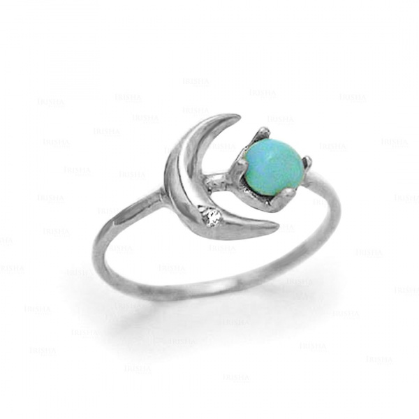 VS Diamond and Turquoise Crescent Moon Design Ring December Stone in 14k Gold