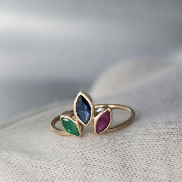 Marquise Gemstone Ring|14k Gold, Emerald, Ruby, Sapphire