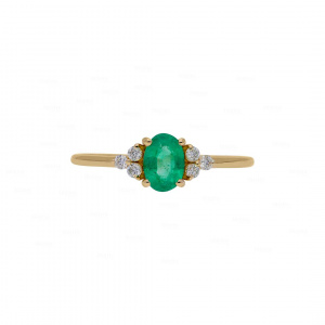 Oval Emerald Engagement Ring|14k Gold, Diamond