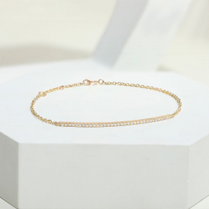 14K Gold 0.24 Ct. Genuine Diamond Bar Minimalist Chain Bracelet Fine Jewelry