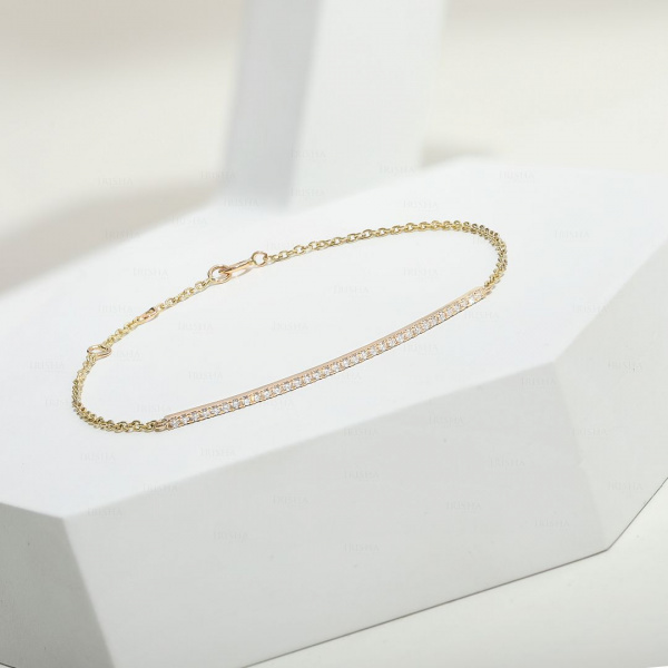 14K Gold 0.24 Ct. Genuine Diamond Bar Minimalist Chain Bracelet Fine Jewelry