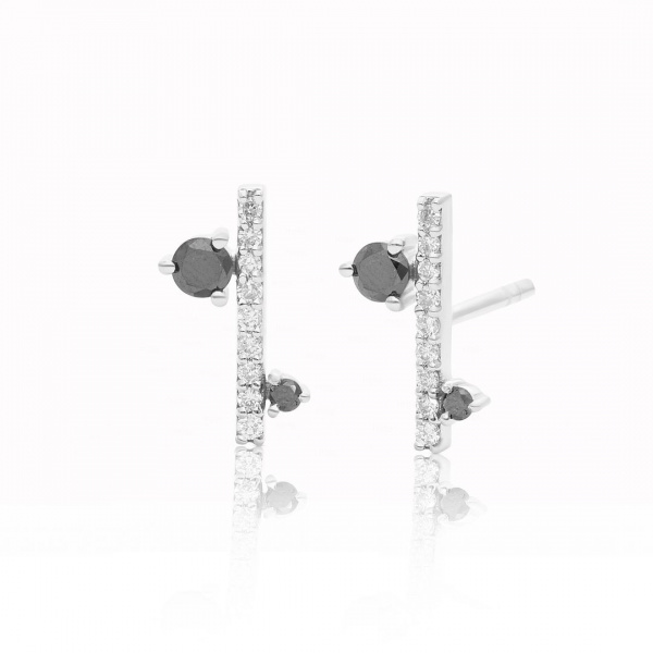 1/4 Ct. White And Black Diamond Mini Bar 14K Gold Earrings Fine Jewelry