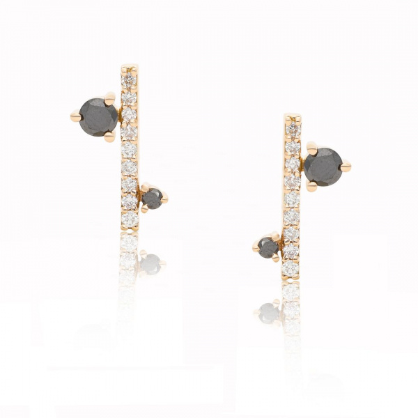 1/4 Ct. White And Black Diamond Mini Bar 14K Gold Earrings Fine Jewelry