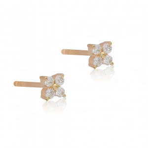 14K Gold 0.16 Ct. Genuine Diamond Tiny Floral Studs Earrings Fine Jewelry