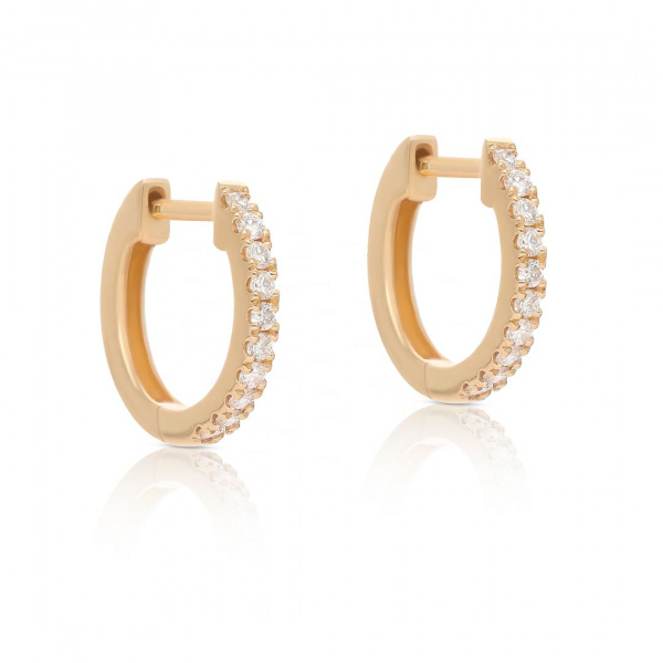 14K Yellow Gold 0.14 Ct. Genuine Diamonds 12 mm Hoop Earrings Fine Jewelry