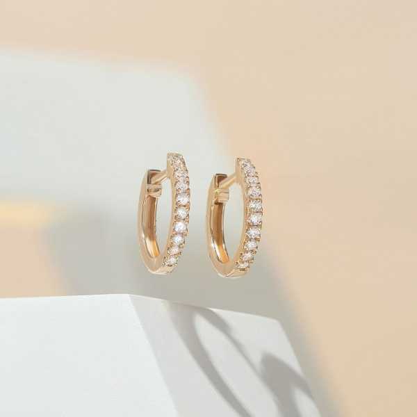 14K Gold 0.14 Ct. Genuine Diamonds 12 mm Hoop Earrings Fine Jewelry