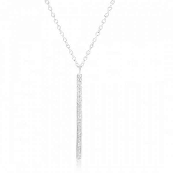 14K Gold 0.12 Ct. Genuine Diamond 30 mm Bar Pendant Necklace Fine Jewelry