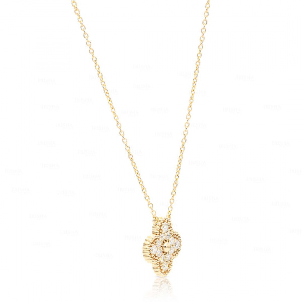 14K Gold 0.40 Ct. Genuine Diamond Vintage Style Floral Pendant Necklace Jewelry