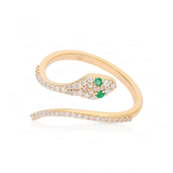 Diamond Snake Ring Ruby/Emerald/Blue Sapphire 14K Solid Gold Fine Jewelry