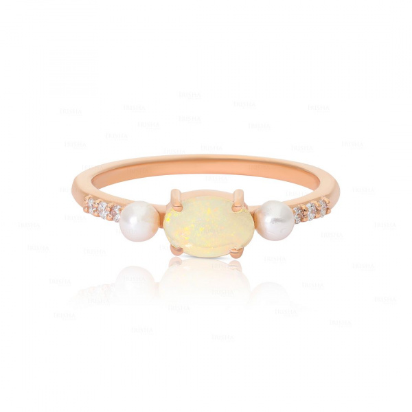 Real Diamond Opal And Pearl Vintage Inspo Ring in 14k Gold Fine Jewelry