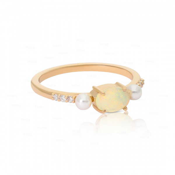 Real Diamond Opal And Pearl Vintage Inspo Ring in 14k Gold Fine Jewelry