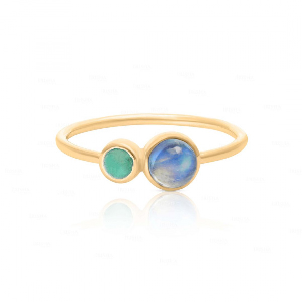 Moonstone Emerald Ring|14k Gold, Diamond