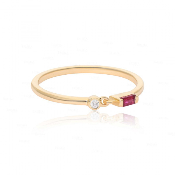 Ruby Baguette Ring|14k Gold, Diamond