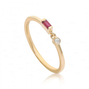 Ruby Baguette Ring|14k Gold, Diamond